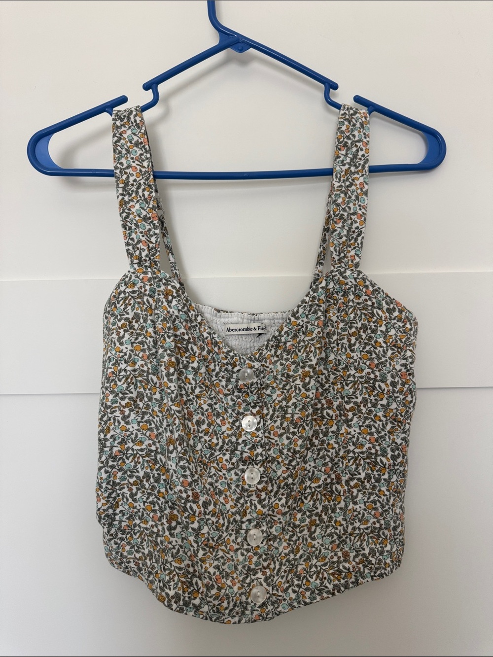 Abercrombie & Fitch Floral Cropped Button Tank - Cream with Green & Mustard